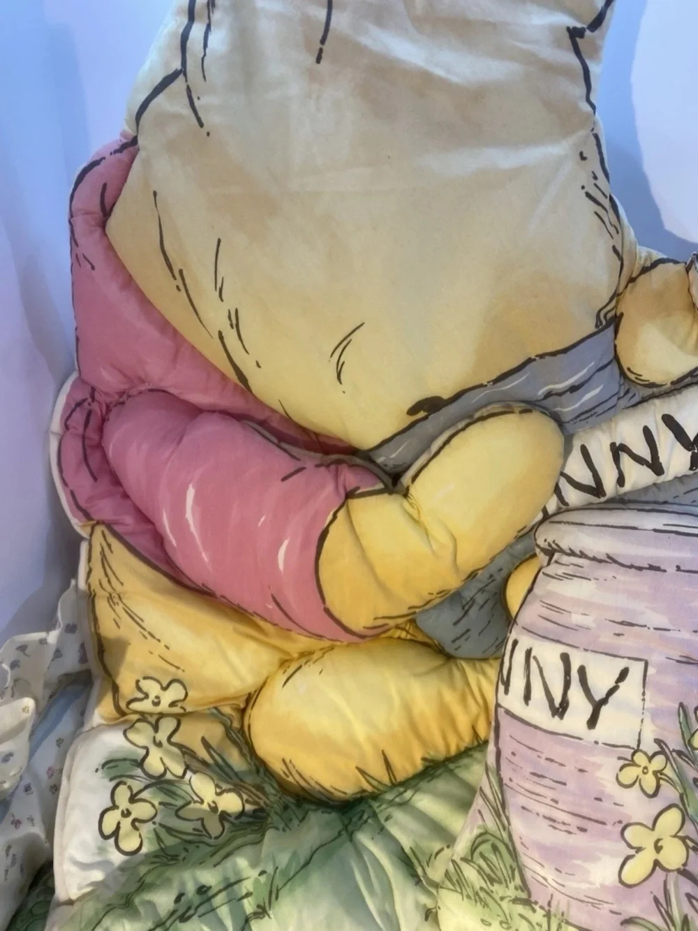 Vintage 1996 Disney Winnie the Pooh Cozy Comforter in Yellow, Pink, White
